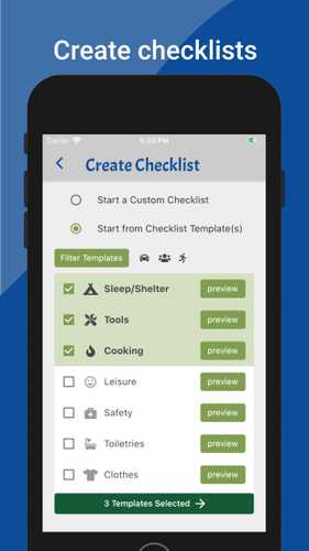 Create checklists starting from suggested items or your own custom list